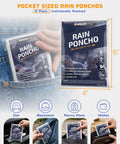 Disposable Rain Ponchos For Adults 5 Pack Stay Dry On The Go No Sweat With Full 48 Inch By 40 Inch Coverage And Secure Hood Ideal For Commuters Festivals Emergency Kits Travel And Outdoor Adventures packaging displayed.