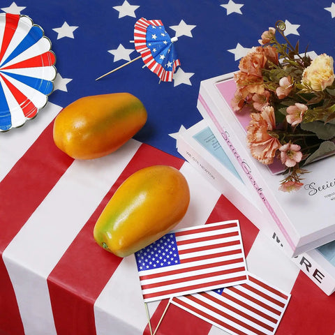 Patriotic Tablecloth Set Two Pack 54 By 108 Inch Disposable All American Flag Table Covers For Fourth Of July Parties