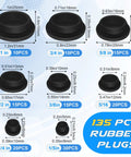 Super Tough 135 Pc Silicone Rubber Plug Kit With Eight Killer Sizes For DIY Repairs, Dust Proof Sealing And Fancy Garage Gasket Fixes That Keep Your Gear Clean And Looking Totally Fresh Any Time. size chart of black silicone rubber plugs