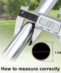Caliper measuring 1-3/8 inch diameter for 1-3/8 Inch Wall Mount Fork Gate Latch With Padlock Hole And Hardware, Heavy Duty Galvanized Steel Build, Fits Chain Link Fence Gates, Wood Posts Or Outdoor Farm Gates, Black Finish