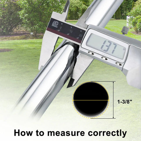 Caliper measuring 1-3/8 inch diameter for 1-3/8 Inch Wall Mount Fork Gate Latch With Padlock Hole And Hardware, Heavy Duty Galvanized Steel Build, Fits Chain Link Fence Gates, Wood Posts Or Outdoor Farm Gates, Black Finish