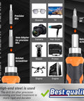 22 In 1 Ratchet Screwdriver Set With Precision Slotted Philips Pozi And Torx Bits showcasing accessories and uses.