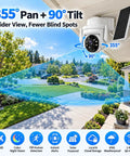 Sleek Solar Powered Security Camera For Outdoor Home Surveillance Featuring Hella Clear 3Mp Video And Smooth Pan Tilt Operation With Reliable Pir Motion Tracking And No Sweat IP65 Weatherproof Design For Backyards And Garages with 355° pan and 90° tilt.