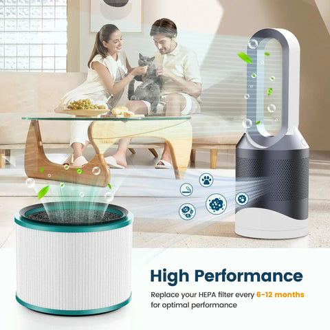 Two Pack Air Purifier Filter Replacements For HP01 HP02 And DP01 Desk Purifiers shown in living room with modern design