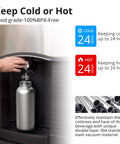 Heavy Duty 34oz Vacuum Insulated Stainless Steel Water Bottle with ice cubes, showcasing cold and hot beverage capabilities.