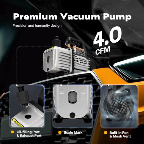 110V 1 3rd HP 4CFM Single Stage Rotary Vane Vacuum Pump With Leak Detector and AC Manifold Gauge