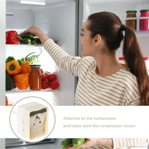 Refrigerator Compressor Start Relay For No Brainer Install in kitchen, compatible with WR07X10131, easy plug and play fit shown