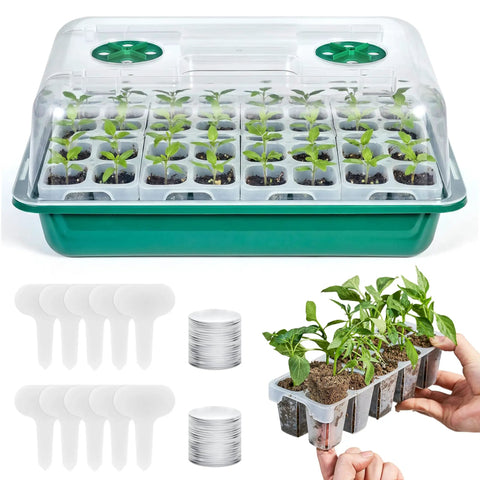 No Fuss Seed Starter Tray Kit with reusable germination trays, humidity domes, 40 cell green set, easy transplanting, high survival