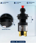 Universal Emergency Kill Switch For Boats And Personal Watercraft, 12VDC Engine Shut Off Switch with size measurements diagram