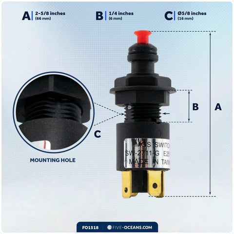 Universal Emergency Kill Switch For Boats And Personal Watercraft, 12VDC Engine Shut Off Switch with size measurements diagram