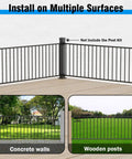 Slick Aluminum Railing Kit For Indoor Outdoor Deck And Stair Guard Rail With Pre Drilled Template For No Brainer Diy Install On Wood Or Concrete Without Posts At 36 Inches displayed on wooden deck with concrete and wood options.