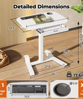 Detailed dimensions of Adjustable Height Rolling Desk With Drawer Swivel Casters Mobile Standing Workstation for home office setup.