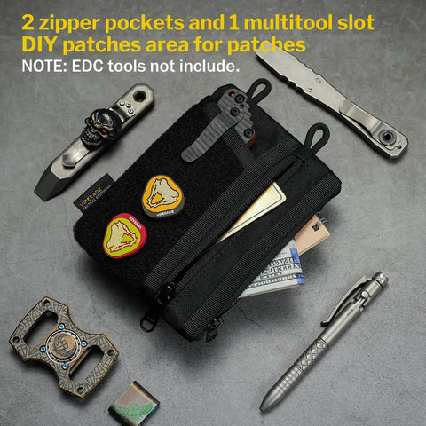 EDC Pouch Organizer For Men With 3 Slots, 2 Zipper Pockets, 1 Phone Pocket, And 1 Multi Tool Slot, Rugged 500D Carry Pouch