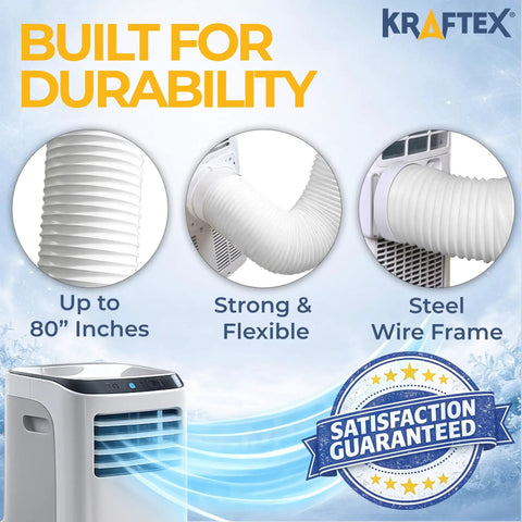 Heavy Duty Portable AC Exhaust Hose That Delivers No Fuss Cooling With 5.9 Inch Diameter Anti Clockwise Thread And Up To 80 Inch Length Universal Fit For LG Delonghi And More Flexible Polypropylene Vent Connector.