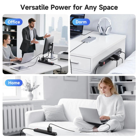 Office and home setup with Two Pack Six Outlet Surge Protector Power Strips With USB Ports Eight Foot Long Extension Cord