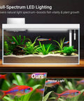 Top Tier Ready Slick Desktop Aquarium Kit With Smart App Control And Built In Auto Feeder 1.3 Gallon Small Fish Tank with full-spectrum LED lighting.