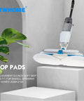 Replacement 8.6 Inch Soft Mop Pads For SpinWave 2039 Series Hard Floor Cleaner 6 Pack displayed with SpinWave cleaner