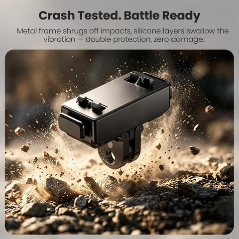 Hella Tight Magnetic Quick Release Adapter With Mechanical Lock And Quarter Inch Thread Compatible With Insta360 X5 X4 Air Ace Pro 2 Vlog Camera Mount in action on rocky terrain.