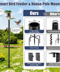 Beefy 79 Inch Bird Feeder Pole Stand For Outdoors Adjustable Steel Mounting Pole With 1 Inch Diameter Post Weatherproof Black Coating