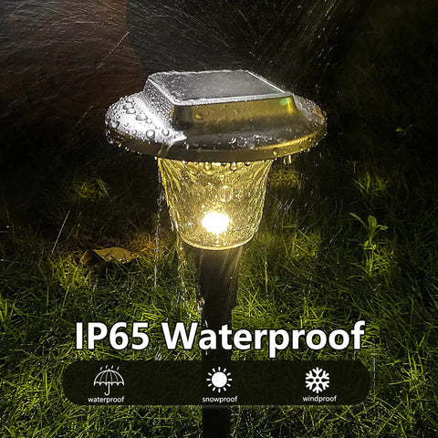 Outdoor Solar Lights For Garden And Pathway Set Of 6, Auto RGB Color Changing And Warm White Glass Landscape Lighting, IP65 waterproof