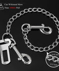 Badass Stainless Steel Dog Car Seatbelt No Chew Pet Safety Restraint Cable with durable chain and clips for secure travel.