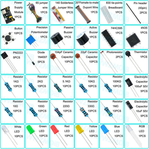438 Piece Electronics Breadboard Kit For Beginners With No Soldering Required Plug And Play Prototyping Set component layout