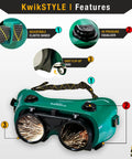 Flip Up Welding Goggles Pro Grade Anti Fog Shade 5 IR Safety Glasses with adjustable straps and pressure equalizers