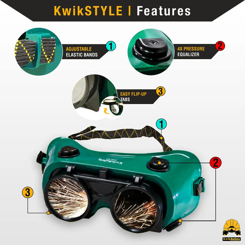 Flip Up Welding Goggles Pro Grade Anti Fog Shade 5 IR Safety Glasses with adjustable straps and pressure equalizers