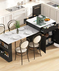 Badass Eighty Three Inch Waterproof Faux Marble Kitchen Cart With Integrated Power Hub Dual Side Rolling Drawers, set for dining.