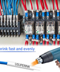 Top Shelf Hse 231 Heat Shrink Tube Label Tape For Brother Ptouch D210 D400 E300 E500 applied to wires with a heat gun for cable marking.