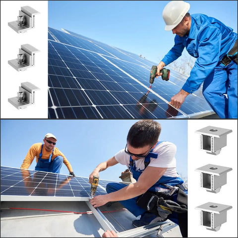 Installation of Solar Panel Mounting Kit For 12 To 15 Panels For Shingle Roof Adjustable With Clamps And L Shape Brackets