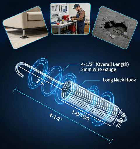 Top Shelf Replacement Recliner Sofa Chair Mechanism Tension Extension Springs, 4.5 inch stainless steel with long neck hook.