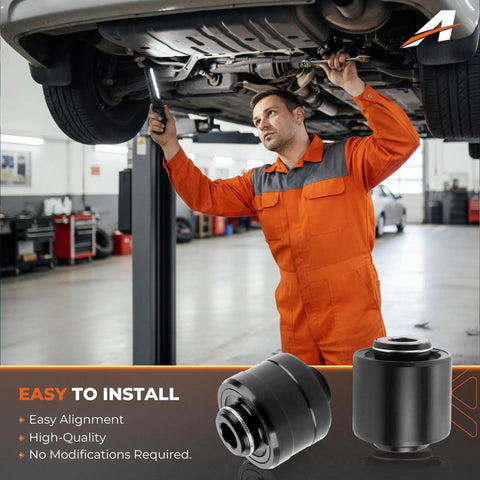 Mechanic installing Beefed Up Heavy Duty Rear Suspension Knuckle Bushing Kit for Jeep Cherokee 2014 to 2021 under car