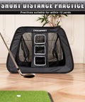 Double Sided Golf Chipping Net With Practice Mat And 12 Foam Balls For Indoor And Outdoor Golf Training in living room