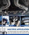Beefy Heavy Duty Stainless Steel Exhaust Hanger Rods, 3/8 Inch By 10 Inch, and muffler system under vehicle view