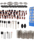 Solid Choice 121 Piece Rotary Tool Accessory Kit with metal blades, sandpaper rings, and grinding needles in organized storage.