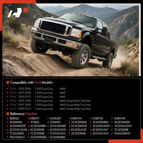 Beefed Up 9 Piece Front Suspension Kit With Upper And Lower Ball Joints And Drag Link For Ford F 250 Super Duty And F 350 Super Duty 2005 To 2010 4WD Only Includes Front Left And Right Components, black truck off-road