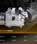 Heavy Duty Air Conditioning Ac Compressor With Seven Pk Clutch Fit 2007 2011 Honda CR V And 2012 Acura RD X showing side view and mounting points.