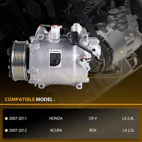 Heavy Duty Air Conditioning Ac Compressor With Seven Pk Clutch Fit 2007 2011 Honda CR V And 2012 Acura RD X showing side view and mounting points.