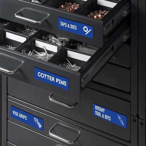 Heavy Duty Magnetic Toolbox Labels 90 Pack With 82 Already Labeled Hand Tool Tags And Blank Workspace Stickers For Steel Drawers Crisp Blue Finish Keeps Your Gear Locked Tight And Ready To Roll
