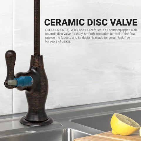 Close-up of No Airgap NSF Certified RO Faucet for Clean Drinking Water, ceramic lever design, Venetian bronze.