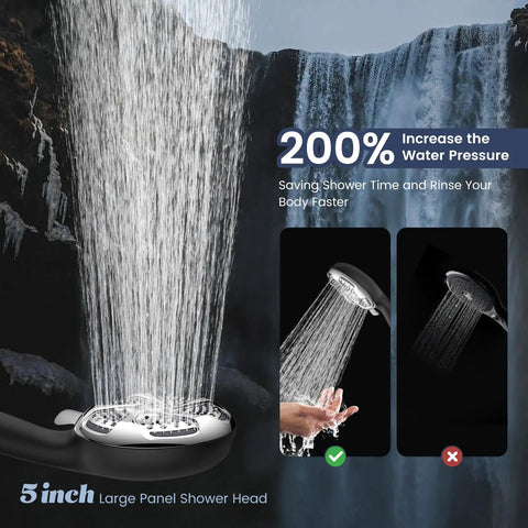 Filtered Shower Head With Handheld, High Pressure 7 Spray Design, Water Filter For Hard Water, Removes Chlorine, waterfall background