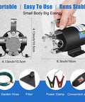12V Water Transfer Pump 330 GPH Electric Utility Pump With Three Quarter Inch Ports Suction Hose And Spare Parts displayed