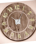 Self Adhesive Gold Clock Numerals Kit With Arabic And Roman Numerals for DIY clock repair on rustic wooden clock face.