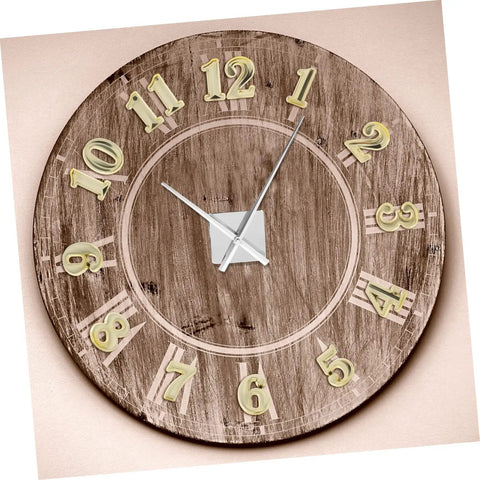Self Adhesive Gold Clock Numerals Kit With Arabic And Roman Numerals for DIY clock repair on rustic wooden clock face.