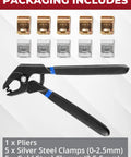 11 Piece Panel Fixing Clamps With Pliers For Auto Body Work showing 5 silver and 5 gold clamps with pliers on white background.
