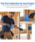 Pro Grade Power Drill Wire Puller With Heavy Duty Steel Body And Twenty Meter Fish Tape Included For Fast Track Conduit Threading used for wiring in a construction site.