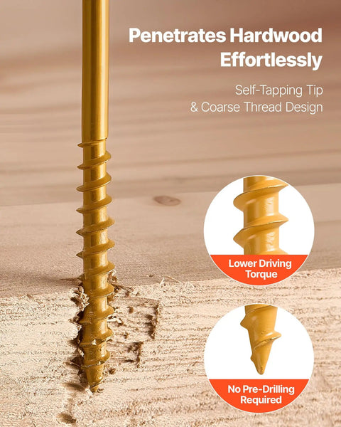 All Weather Tough Number 10 X 3 Inch Exterior Deck Screws 350 Count Pack with Torx T25 drive penetrating hardwood effortlessly