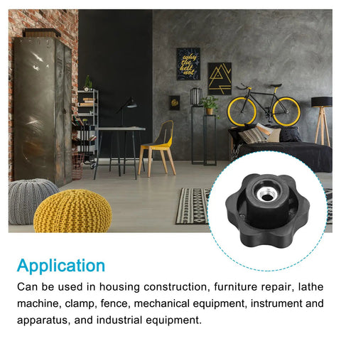 Living room setup with inset of Heavy Duty Metal Clamping Handle Screw Knob With Star Shaped Grip M8 Thread 48mm Head Diameter