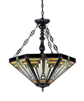 Innes Tiffany Style Mission 3 Light Inverted Ceiling Pendant With Shade in Bronze Finish Hardwired Fixture 24.3 by 21.7 by 21.7 Inches